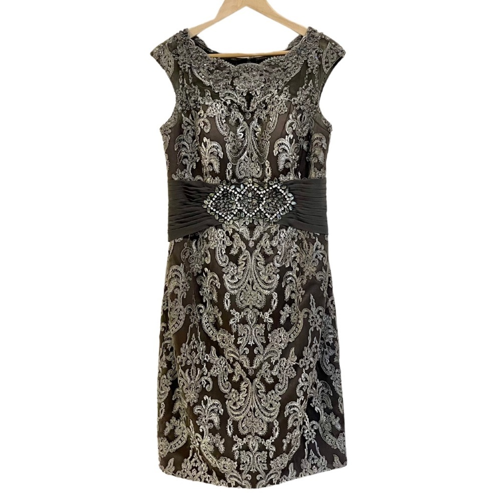 SILVER Evening Dress Lace Cocktail Dress Size 8 Festive New Years Eve Bridal